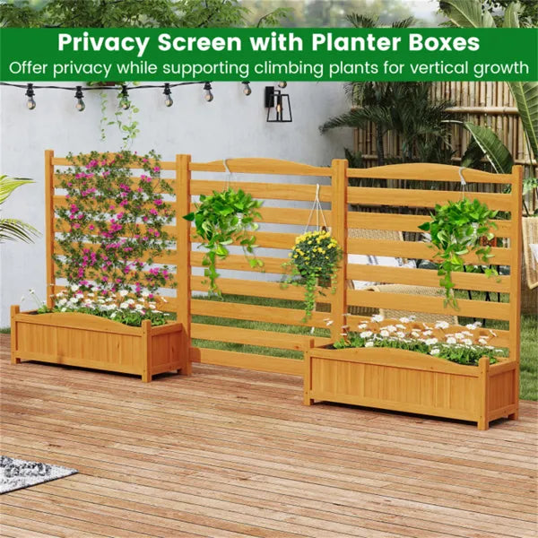 No-Dig Fir Wood Privacy Fence With Planter Boxes, 3-Panel AC Unit Screen For Outdoor Trash/Pool Equipment Concealment