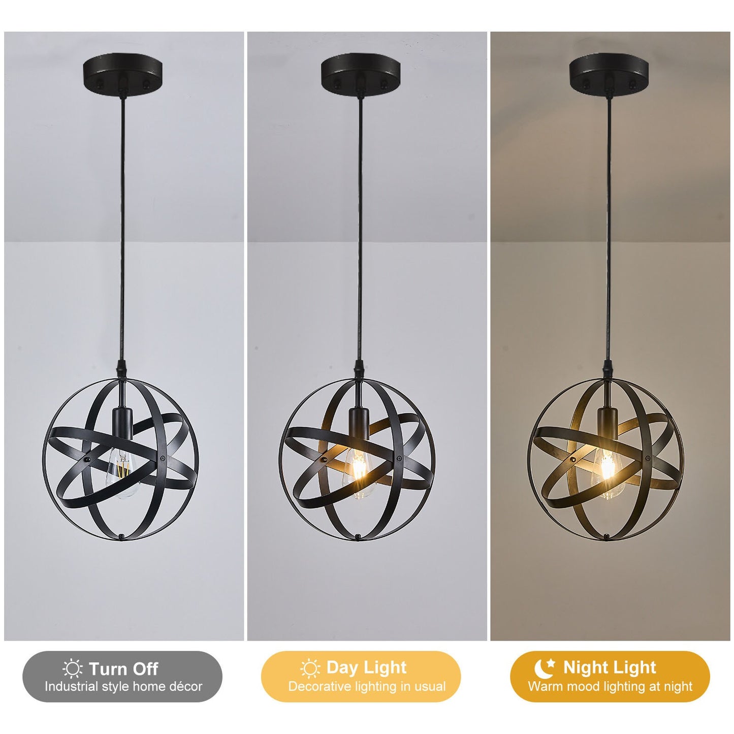 Industrial Spherical Ceiling Light Fitting Pendant Lighting Adjustable Cord UK