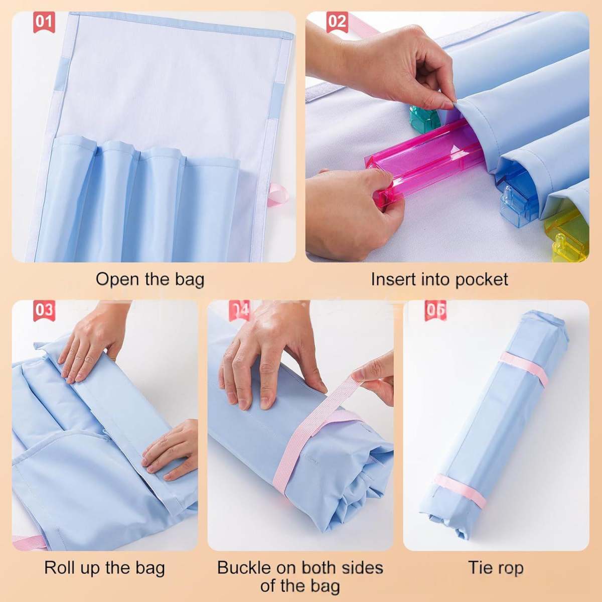 Mahjong Tile Measuring Ruler Storage Bag Large Pocket Portable Travel Mahjong Set Organizer