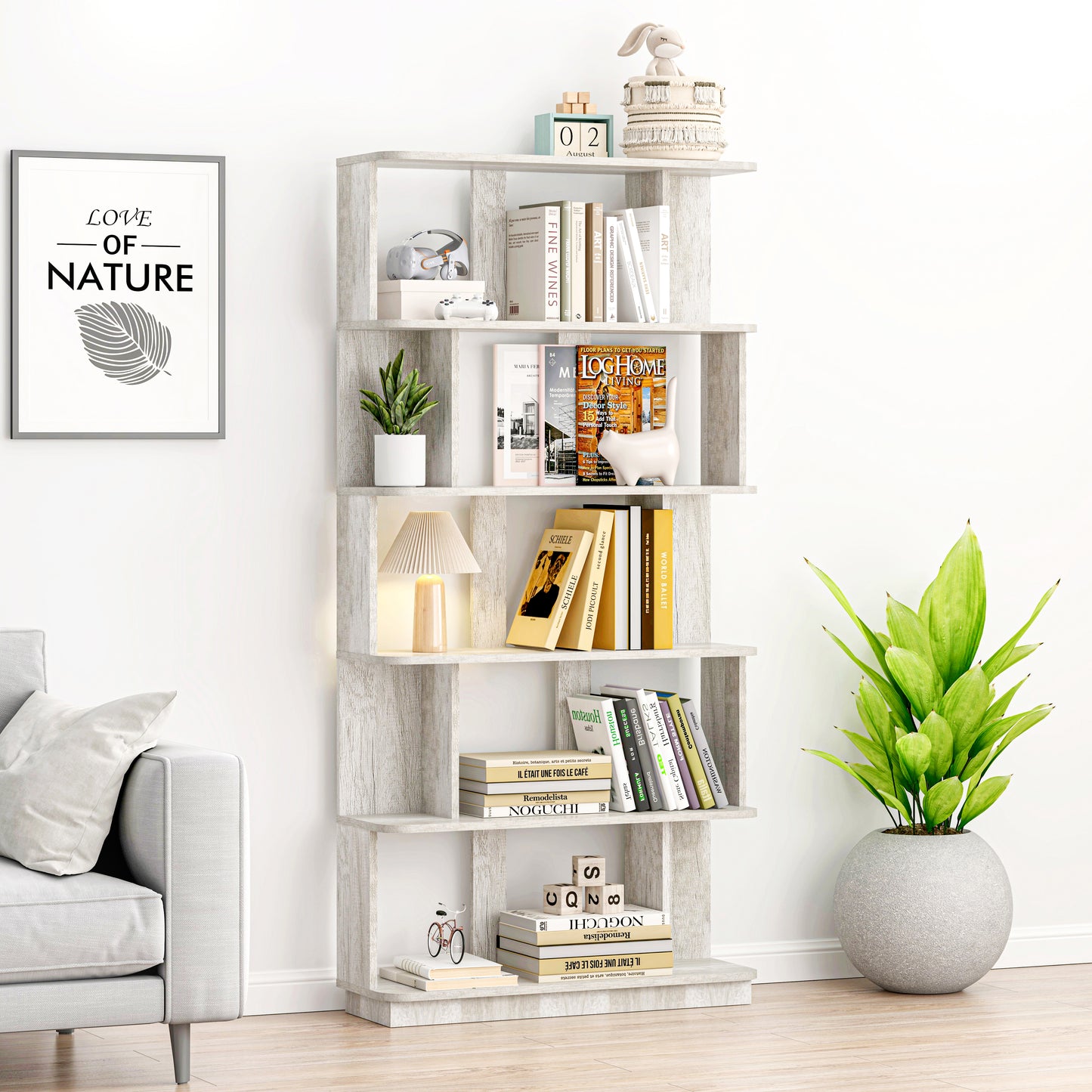 31.5 L X 64.56H Free Combination Bookshelf Modern 5-Tier Open Storage Bookcase MDF Wood Display Shelving For Living Room Home Office Bedroom Decor Organizer, Media Storage Shelves