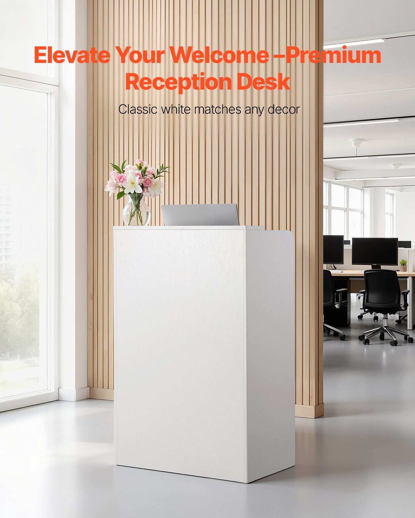 Reception Desk, 23.6 Inch Rectangular Front Counter Table, Modern Office Reception Desk With Drawer, Small Minimalist Retail Counter Table For Checkout, Lobby, Beauty Salon And Office, White