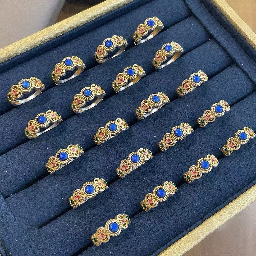 1pcs 999.9 Sterling Silver Gold-Plated Enamel Floral Ring, Luxury Retro Style, Ideal For Birthdays & Holiday Gifts