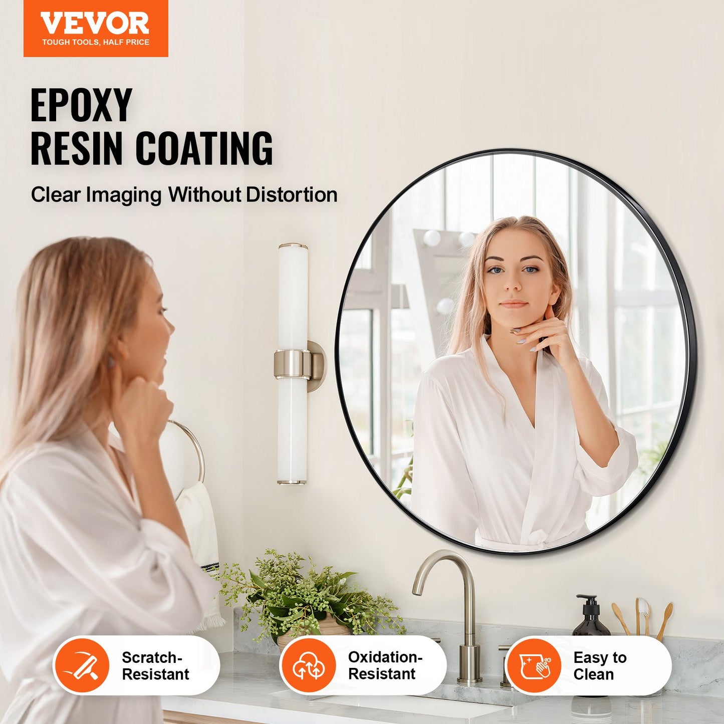 Wall Mounted Makeup Mirror, 0.15" Thick, 30 In Mirror With Aluminium Alloy Frame & Explosion-Proof Film, Scratch-Resistant Mirror With Z-Shaped Bracket, Fit For Bathroom/Bedroom/Living Room