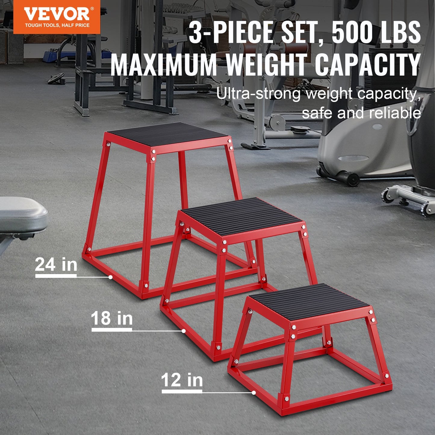 3-teilige Plyometrische Sprungboxen, 305/458/609 Mm Plyometric Box Rot, Rutschfestes Fitness-Übungs-Step-Up-Box-Set Für Heim-Fitness-Training, Konditions-Krafttraining, Jump Training Tragbar