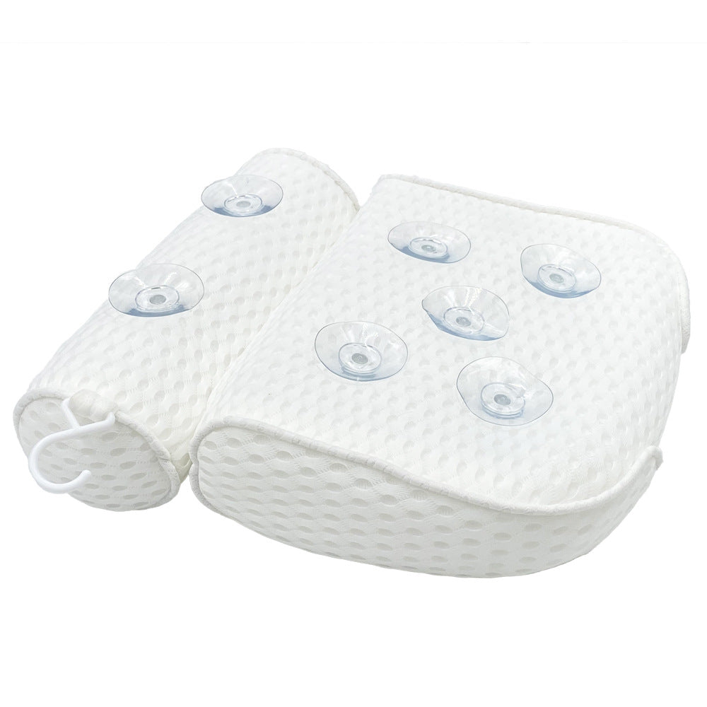 Bathroom Bath Pillow 4D Mesh Fabric Quick-drying With 6 Suction Cups