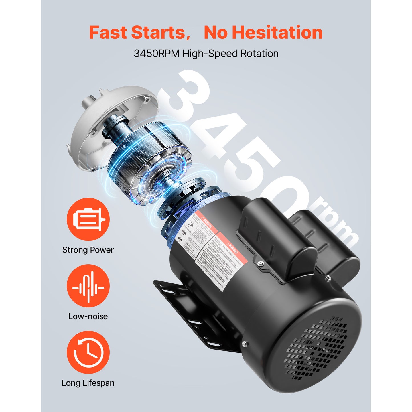 5 H P Electric Motor, 3450RPM Air Compressor Motor, CW CCW Rotation, 0.875 Inch Shaft Diameter, 2.25inch Shaft Length, 10.14N.m Torque, Single-Phase, 230V, TEFC Cooling