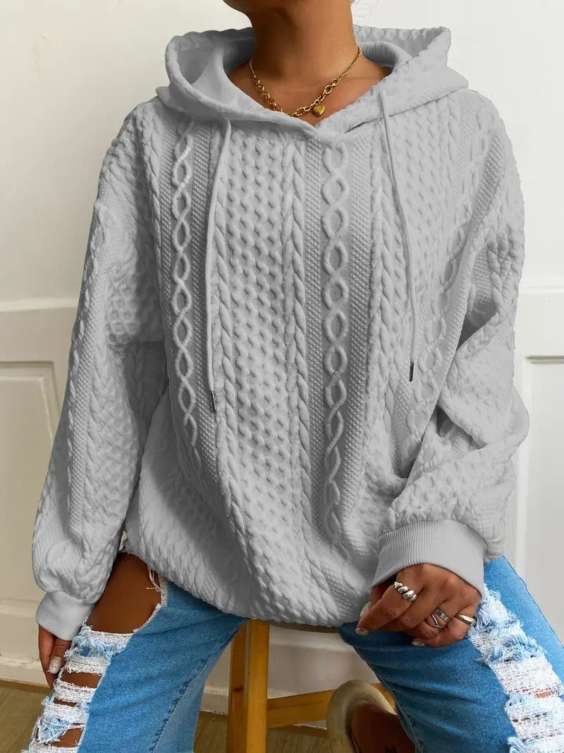 Casual Jacquard Oversized Hooded Long Sleeve Fashion Sweatshirt For Women
