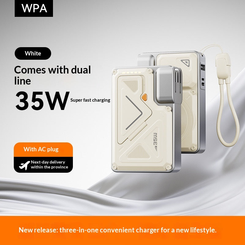 35W Fast-Charging Power Bank With Built-in Cable And Magnetic Attachment For Mobile Devices