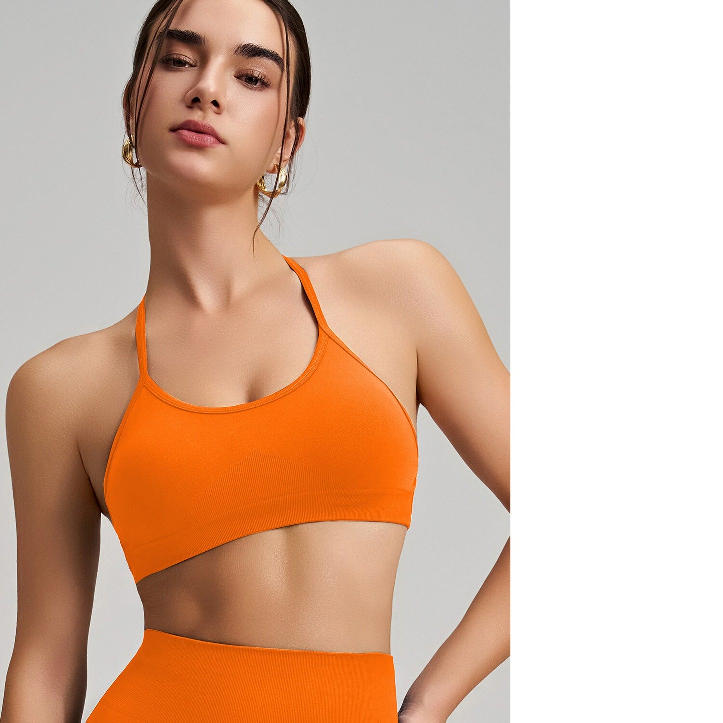 Women's Seamless Thin Strap Cross Back Yoga Outfit Set, Quick-Dry Tight Sports Fitness Bra For Running