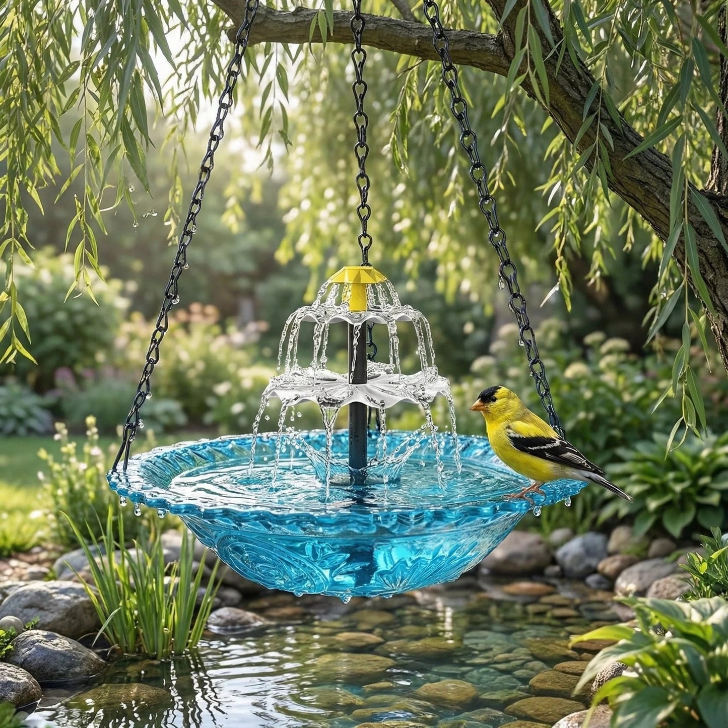 Cross-border New Product Creative Portable Solar-Powered Waterfall Bird Bath Fountain