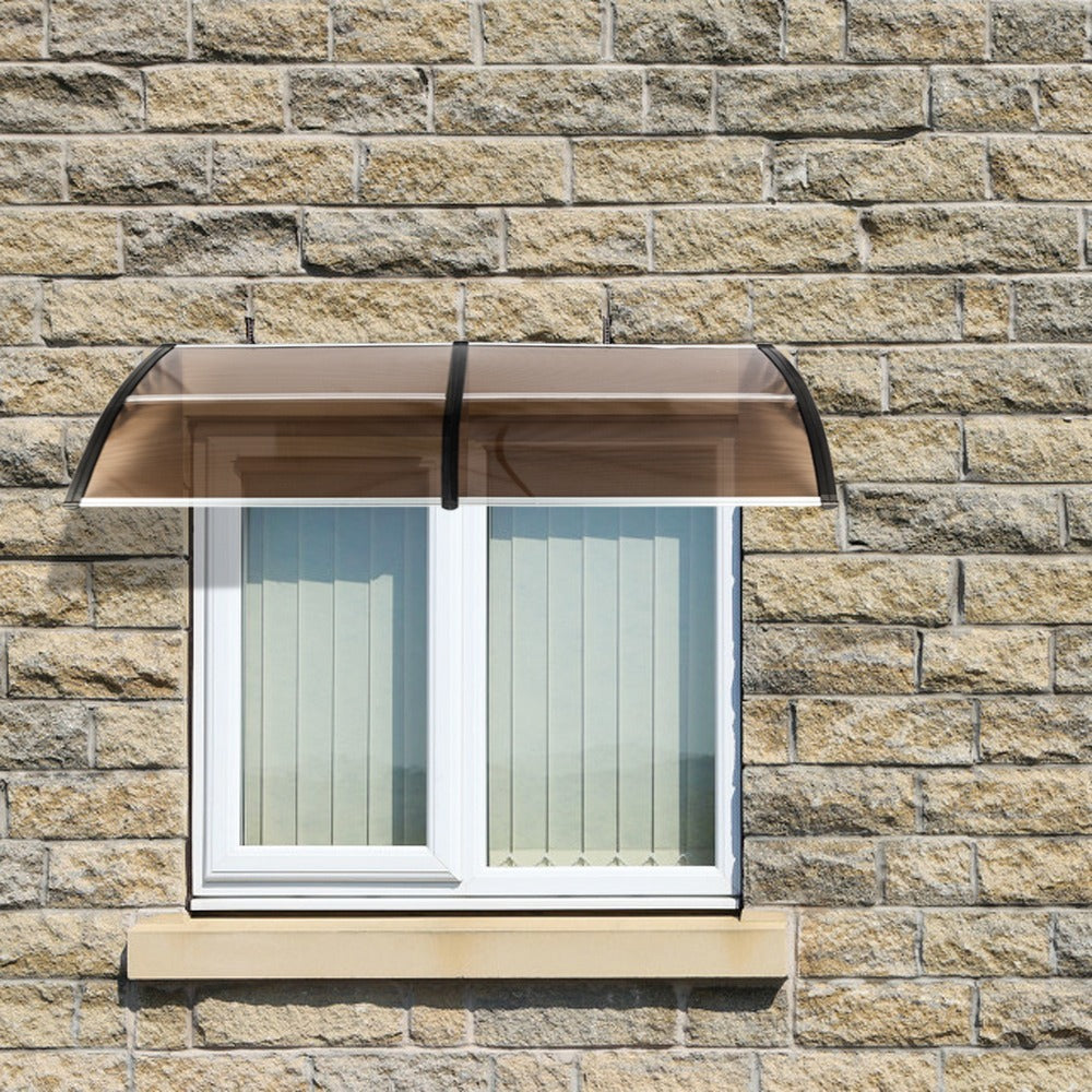80x38in Door Window Awning With Brown Polycarbonate Panel & Black Bracket, Outdoor Rain Snow Sun Shade Cover, Durable 10-Year Lifespan, Easy Install