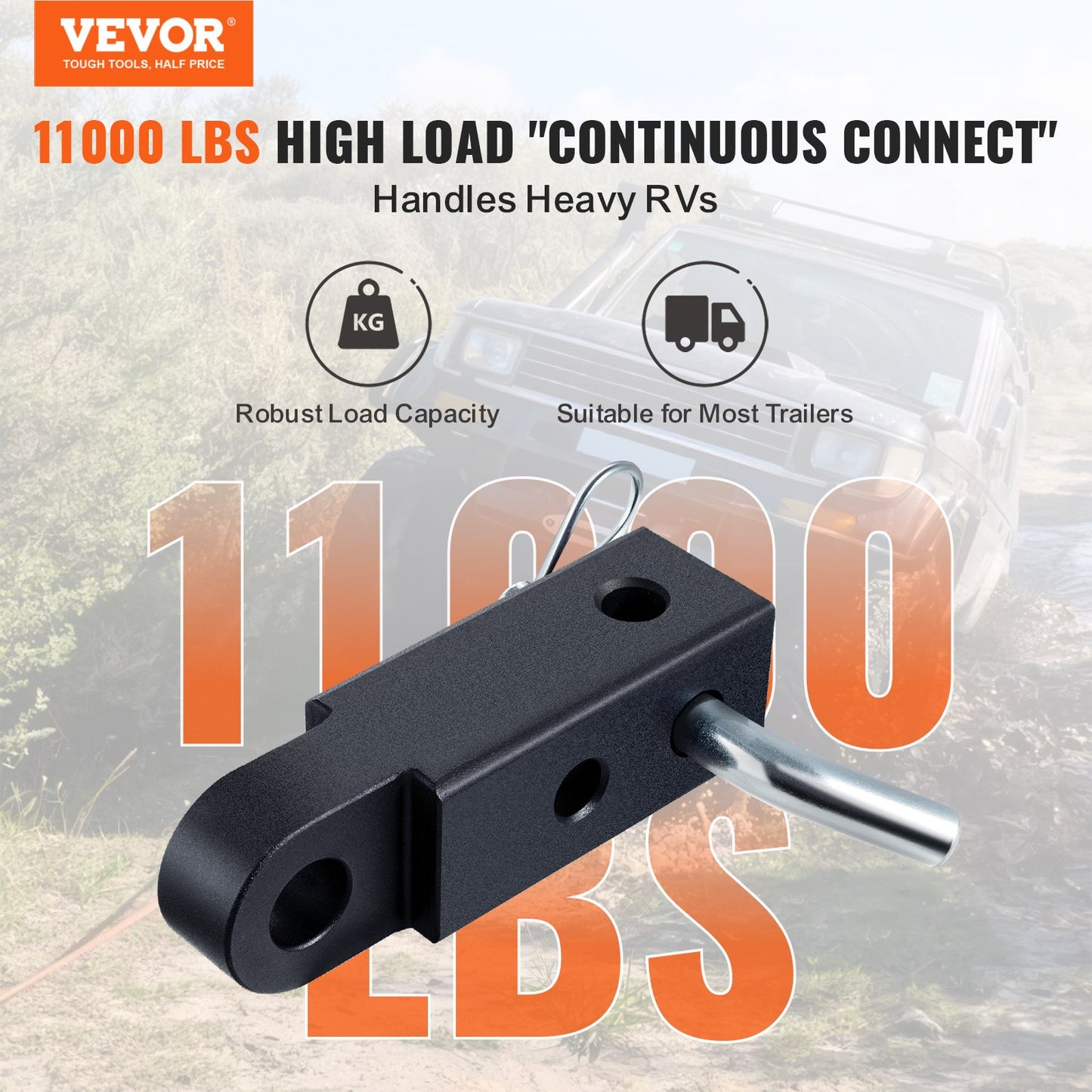 Shackle Hitch Receiver, Fits 2" Receivers, 52900 Lbs Breaking Strength, Heavy Duty Towing Accessories With Trailer Hitch Lock Pin For Trucks, Jeeps, Off-Road Vehicle Recovery, Aluminum Alloy