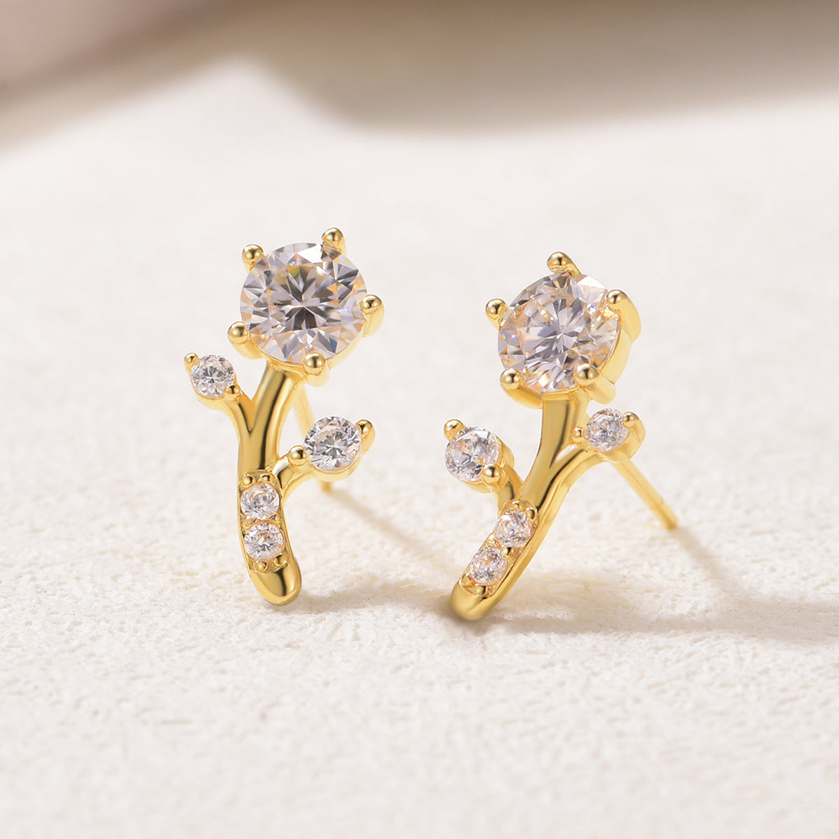 S925 Sterling Silver Branch Stud Earrings, 5mm D-VVS1 Moissanite, Platinum Plated 2g Women's Nature Jewelry Gift Box