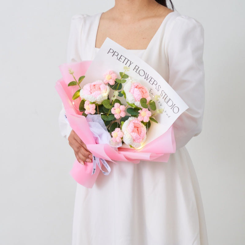 Teachers Day Flower Bouquet Birthday Gift Knitted Artificial Flowers