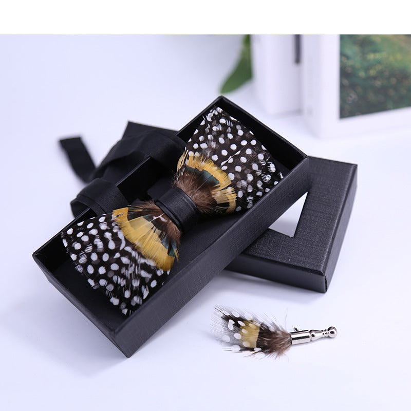 Weijian 258 Black And White Dots Khaki Feather Wedding Groom Best Man Bow Wedding Shirt Men's Bow Tie Bow Tie