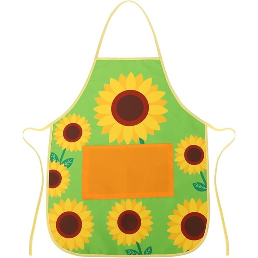 Green Sunflower Apron, Garden Apron, Women's Apron With Pocket, Barbecue Apron, Men's Apron, Green Kitchen Apron, Garden, Farm, Kitchen, Barbecue, Cooking Apron