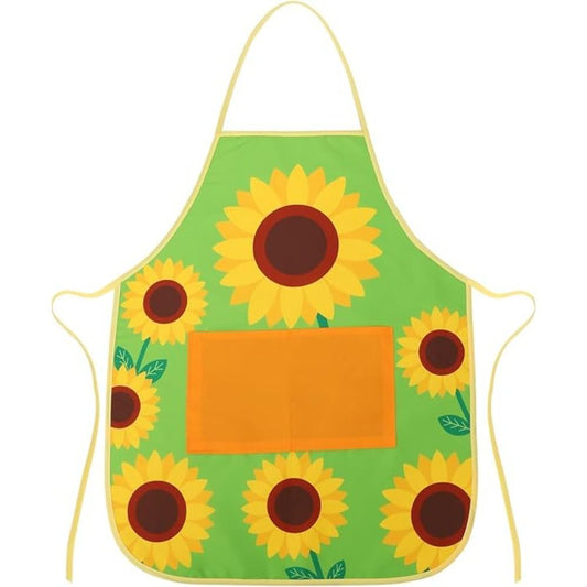 Green Sunflower Apron, Garden Apron, Women's Apron With Pocket, Barbecue Apron, Men's Apron, Green Kitchen Apron, Garden, Farm, Kitchen, Barbecue, Cooking Apron