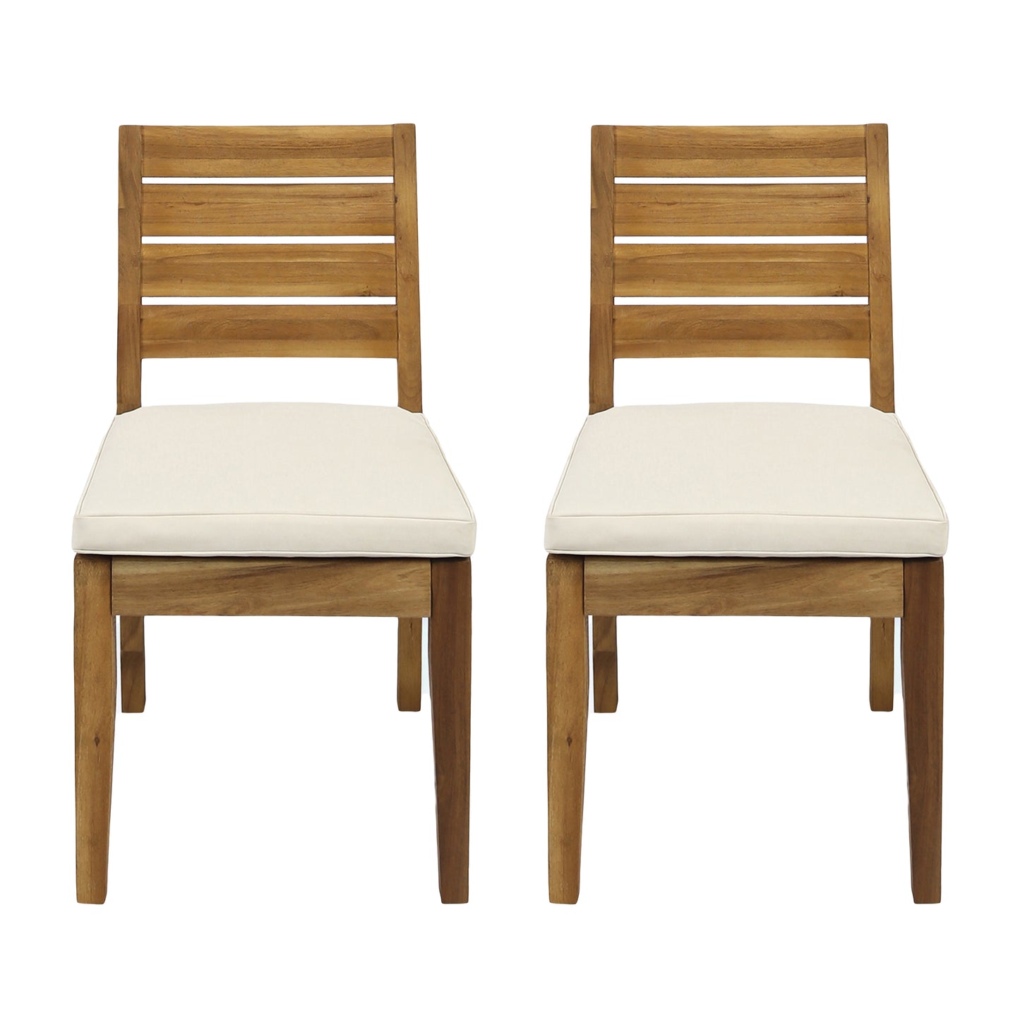Outdoor Armless Dining Chair With Cushions Set Of 2 ,Natural And Beige