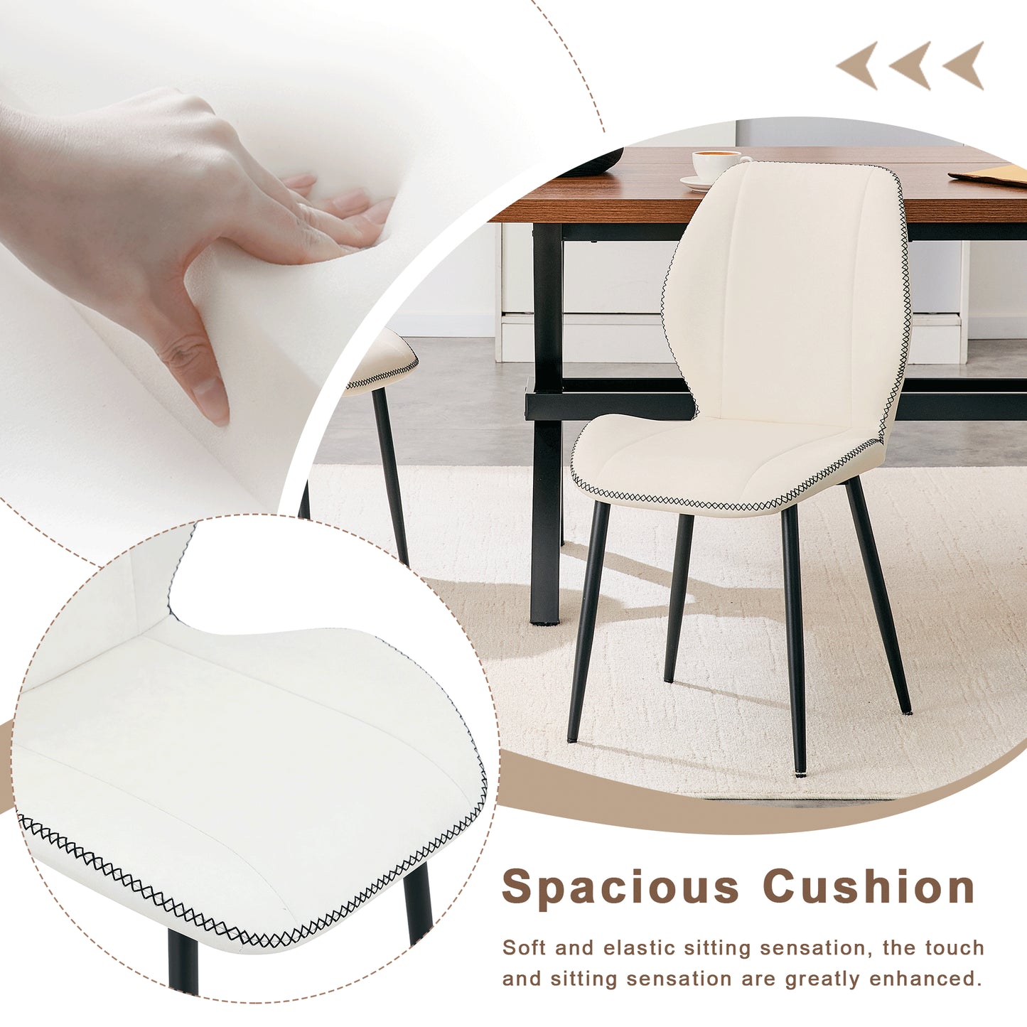 4-Pack White Light Luxury Household PU Leather Dining Chairs. Multiple Colors Available, With Black Metal Legs And Adjustable Feet, Suitable For Dining Room, Study & Office ,etc.