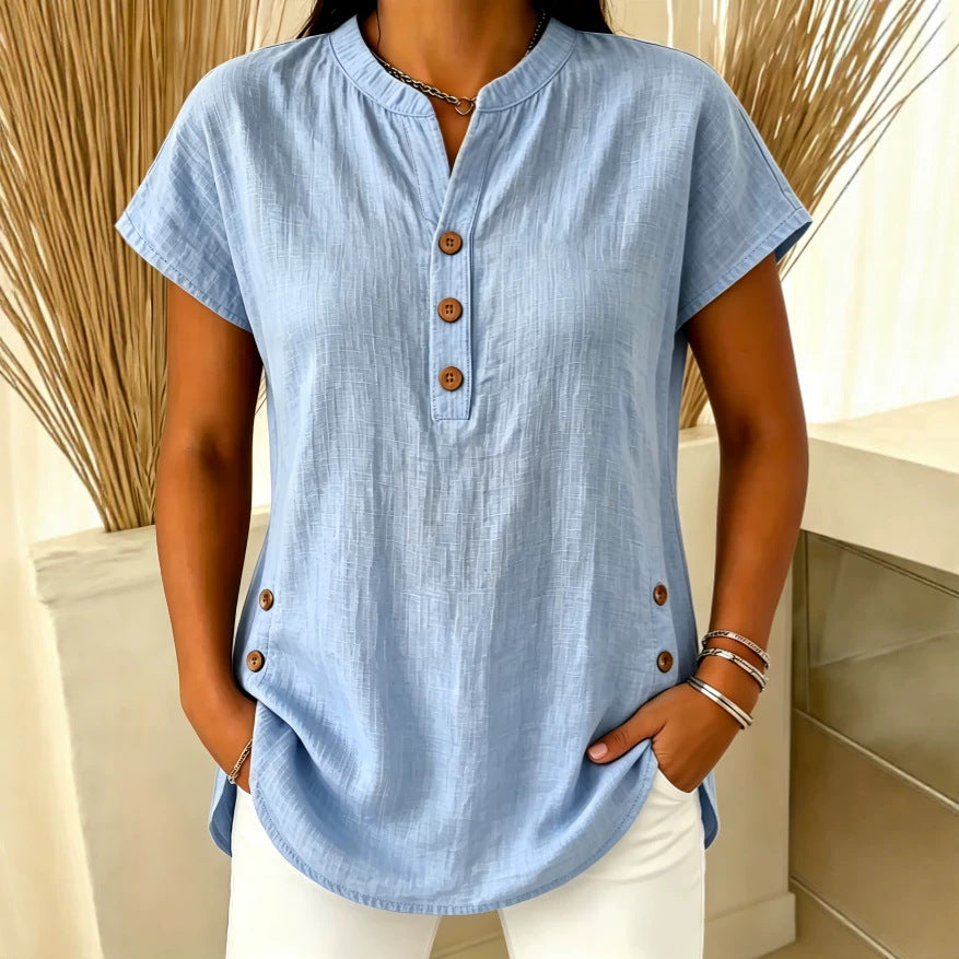 Womens Fashion Plus-Size Casual V-Neck Button-Up Shirt