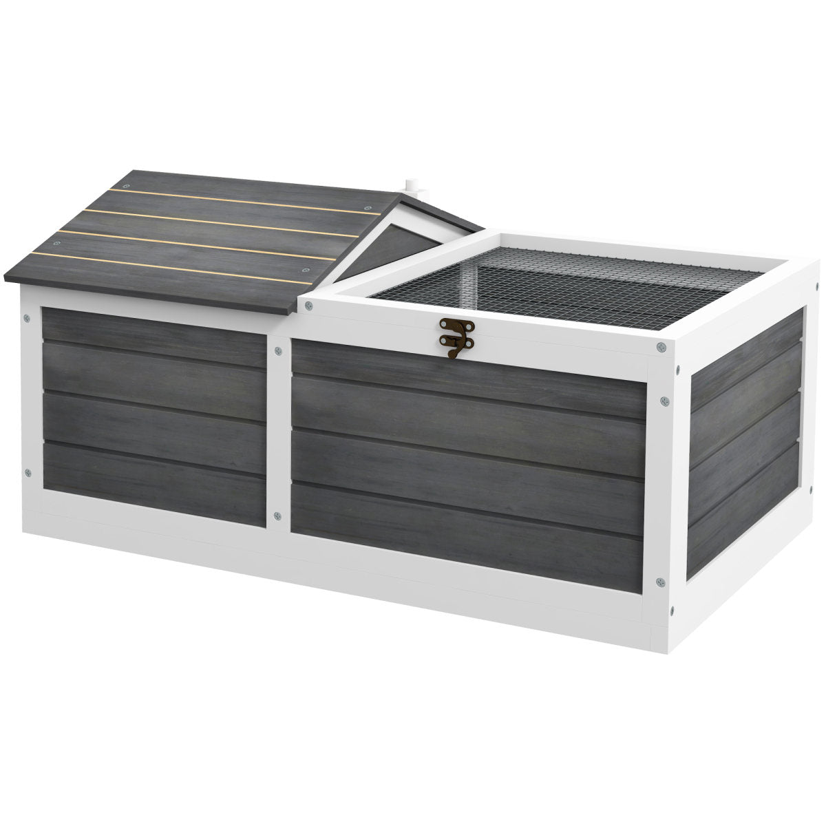 PawHut Wooden Tortoise House, Small Pet Reptile Shelter, With Hide Den And Run - Grey