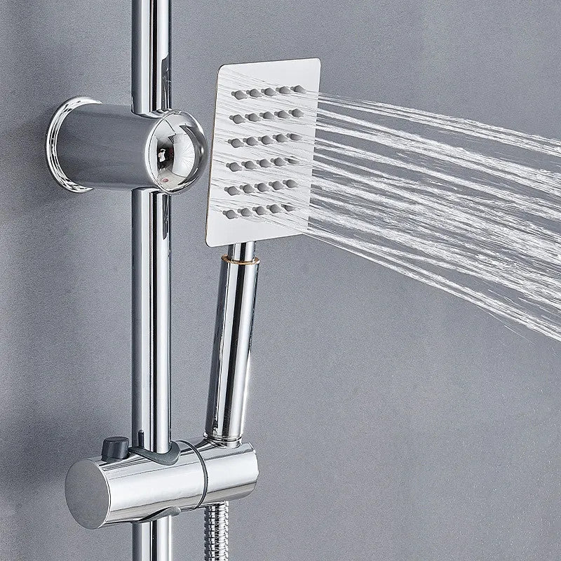 Bathroom Shower Kit Twin Head  Square Fixed Head Riser Rail Bath Mixer Tap Set