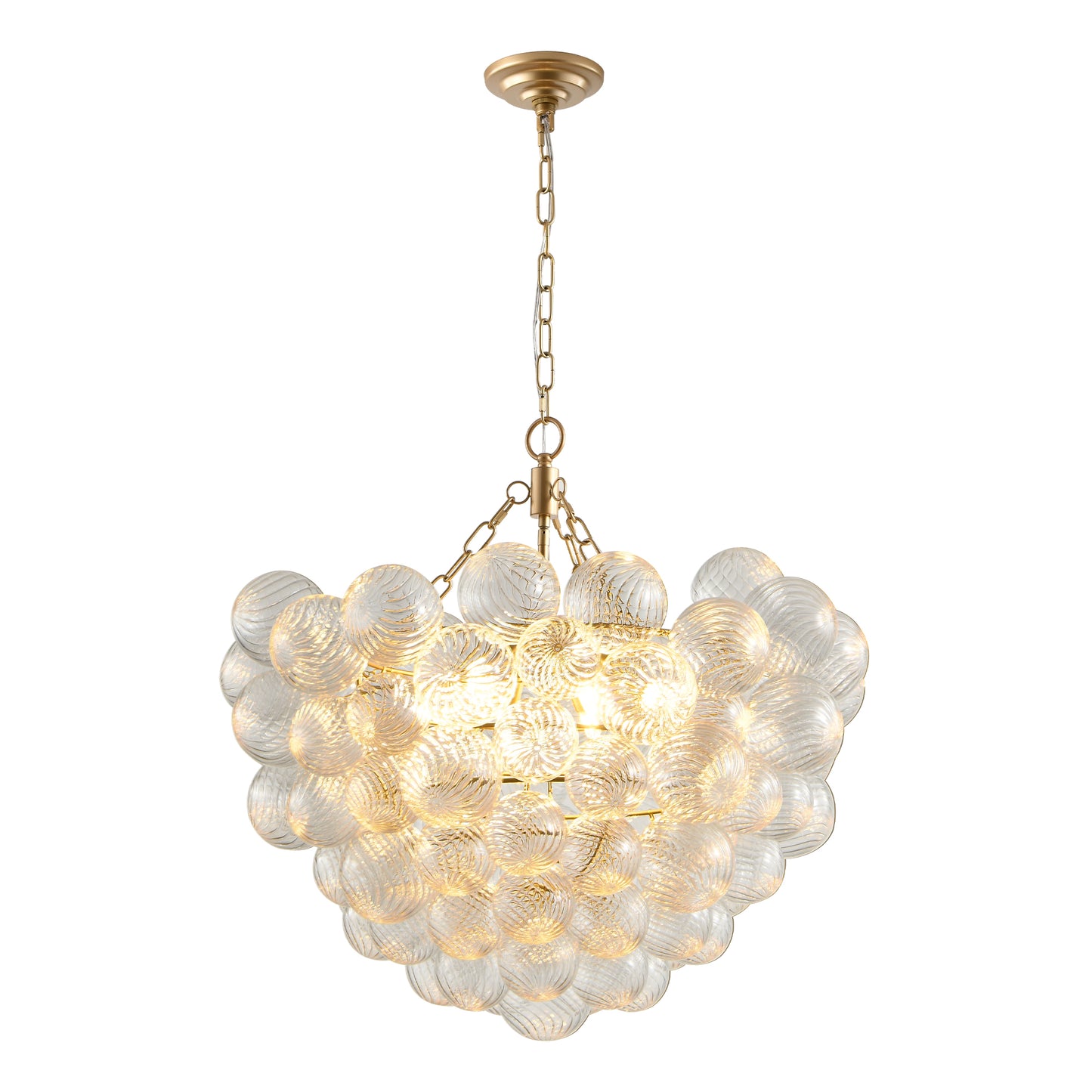 23.6-Inch Gold Pendant Light Chandelier With Threaded Clear Glass Globe Shade - Adjustable Height, Ideal For Living Room, Dining Room, Kitchen  No Bulbs