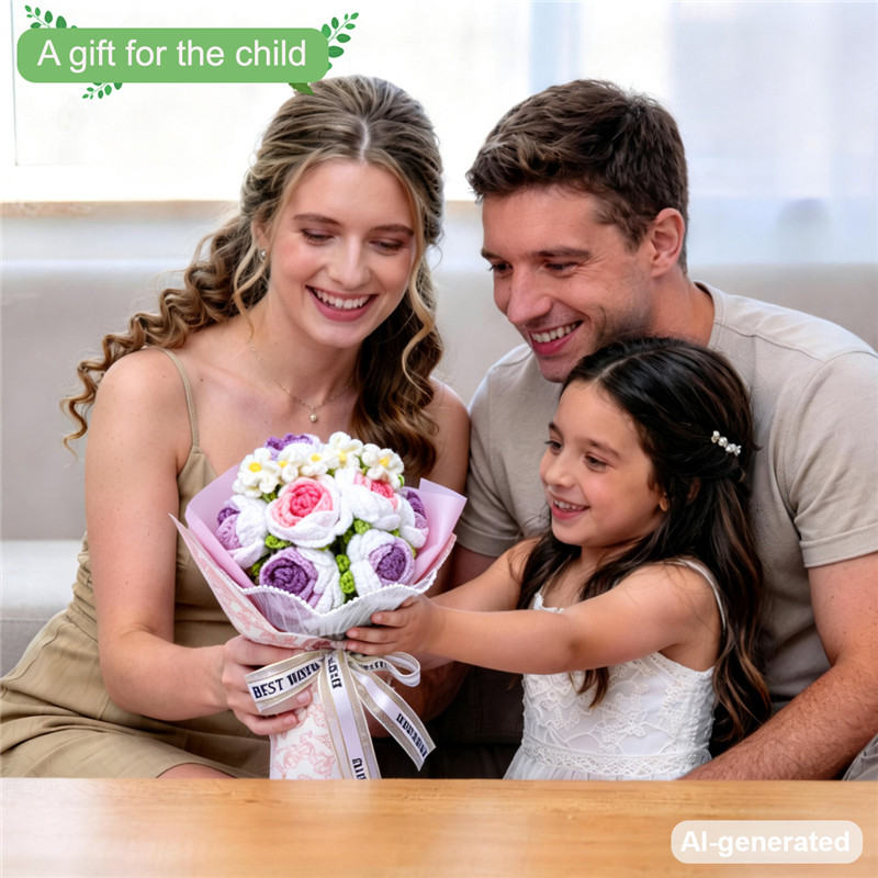 Hand-crocheted Gradient Rose Bouquet, Paired With Daisy-themed Yarn Flowers, Pearl-decorated Packaged Floral Gift.