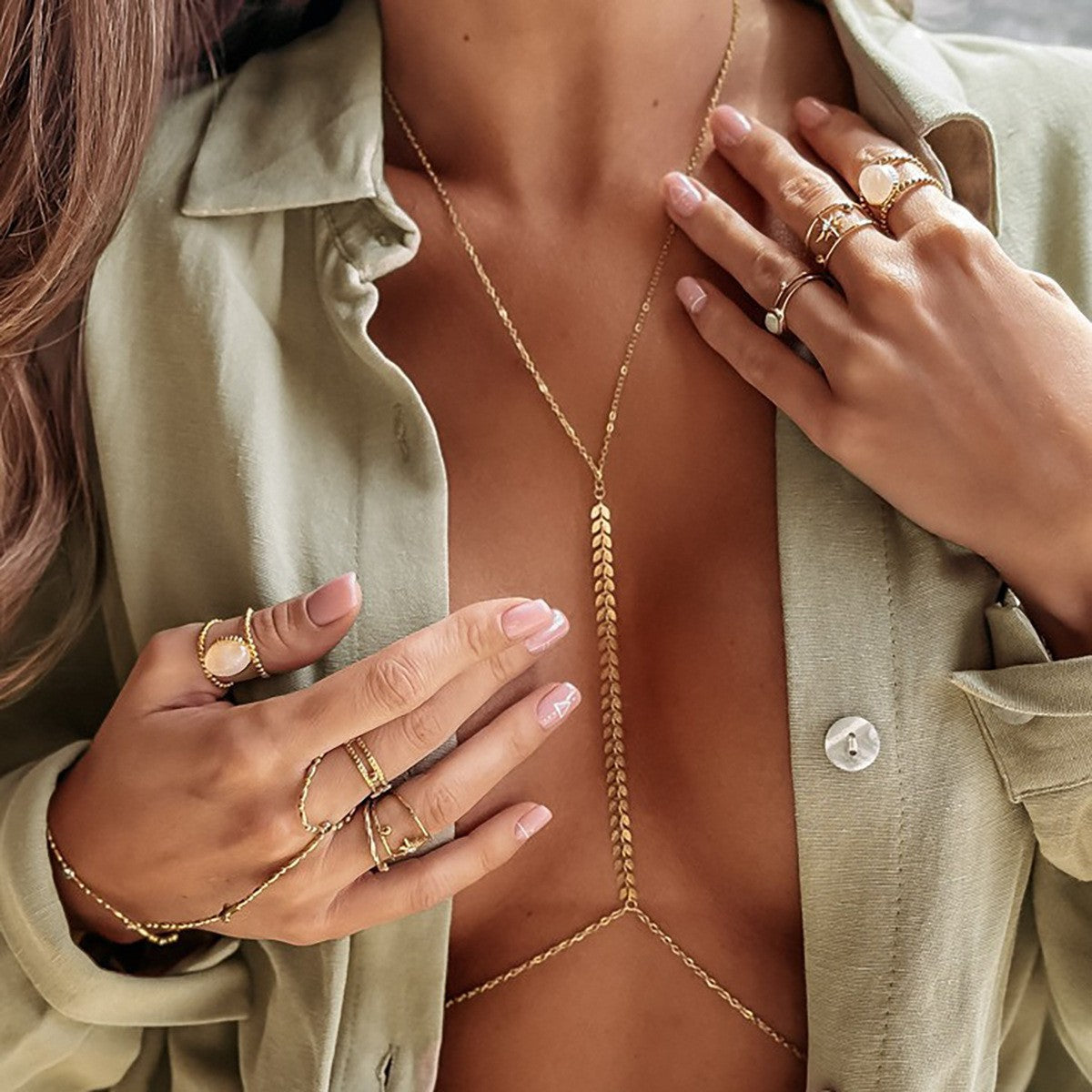 Spring And Autumn Long-sleeved Cardigan Paired With A Body Chain