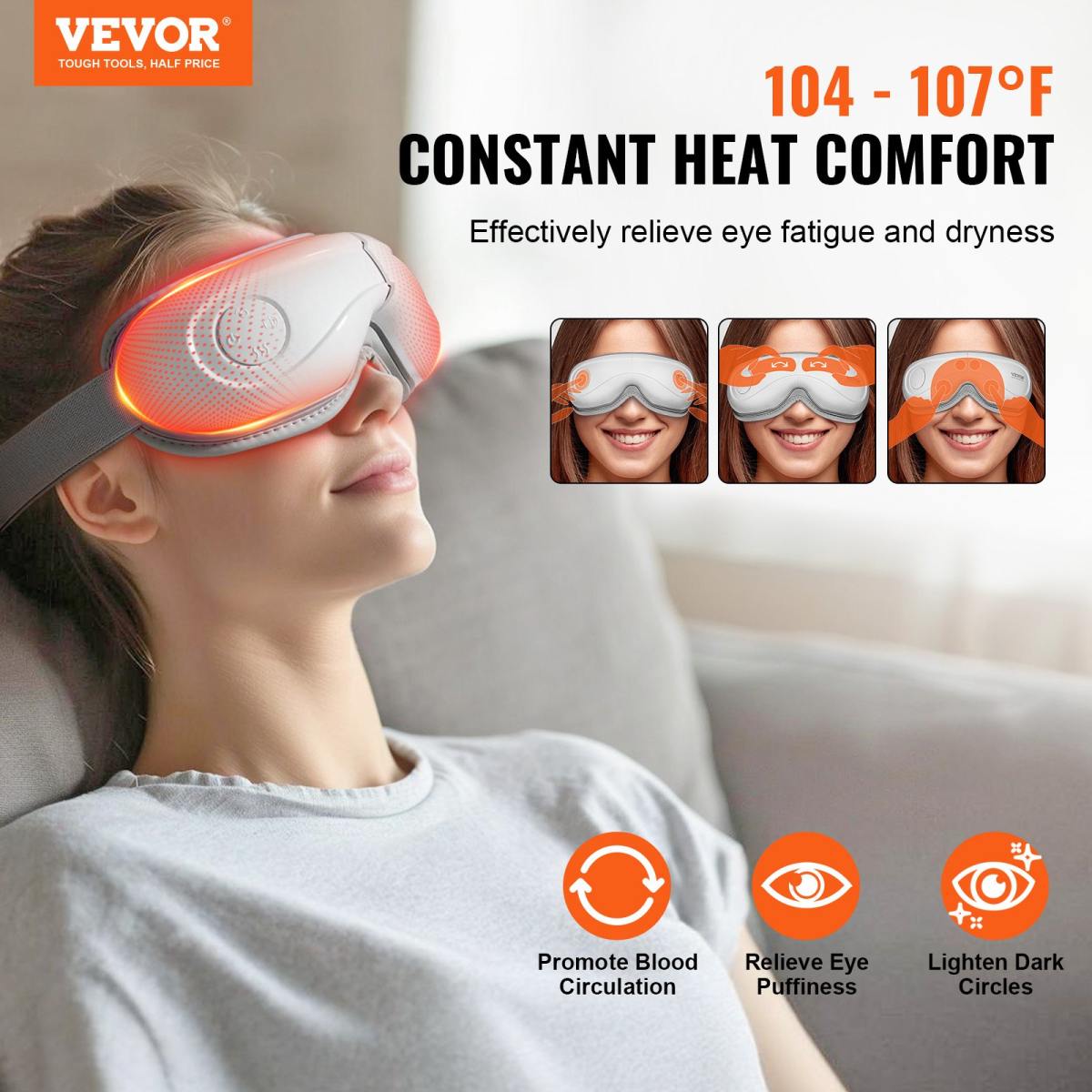 VEVOR Eye Massager With Heat & Remote Eye Care Device 5 Modes Bluetooth Music