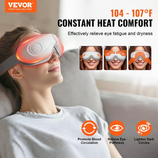 VEVOR Eye Massager With Heat & Remote Eye Care Device 5 Modes Bluetooth Music
