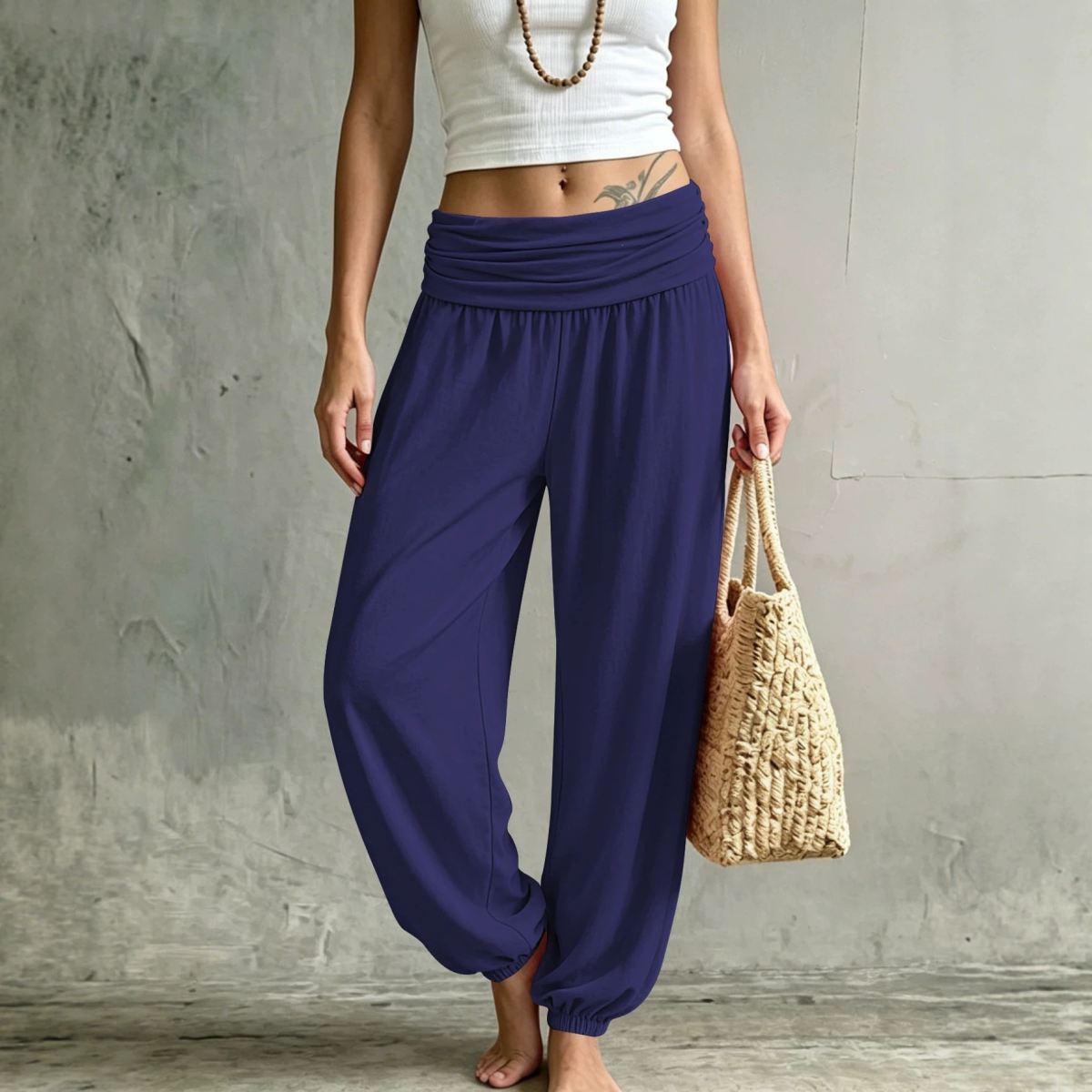 Pleated High-waisted Wide-leg Jogger Pants For Both Home And Outdoor Wear