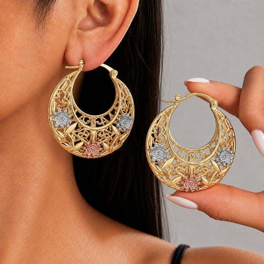 Cross-Border Hot-Selling French Retro Hollow-Out Earrings With Virgin Mary Portrait And Red Rose Enamel, Ethnic Style Holiday Accessories