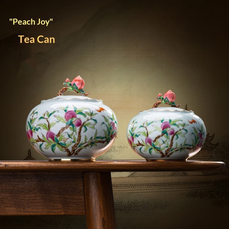 Large Peach-shaped Tea Caddy In Pastel Colors Hand-Painted Longevity Peach Design Decorative Tea Container