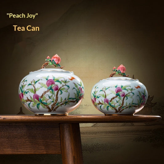 Large Peach-shaped Tea Caddy In Pastel Colors Hand-Painted Longevity Peach Design Decorative Tea Container