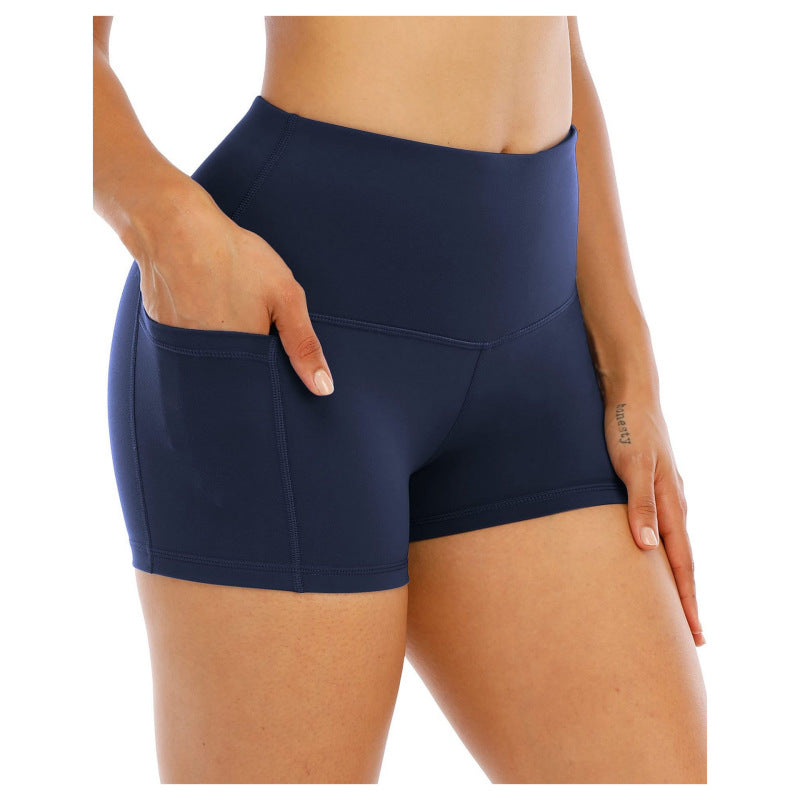 Cross-border Women's High Waist Yoga Three-point Pants With Pockets Running Training Tight Quick-drying Stretch Fitness Shorts