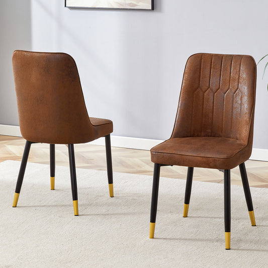 Set Of 2 Dining Chairs -Modern Brown Dining Chairs With Tech Fabric Backrest And Black Metal Legs, Suitable For Various Areas Such As Dining Room, Kitchen And Bedroom.