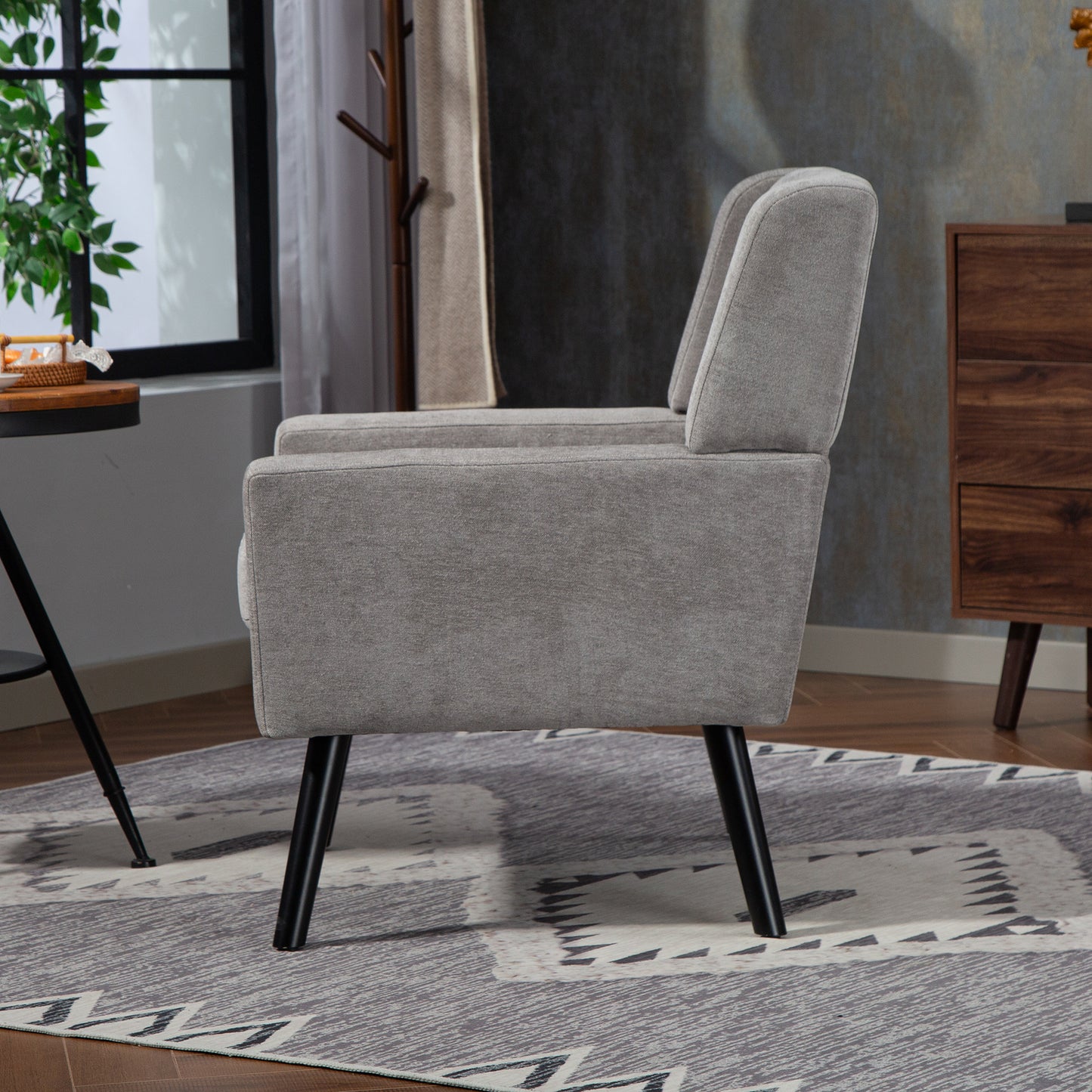 Upholstered Chair With Button Upholstery In Suede - Mid-Century Modern Armchair With High Density Foam Cushions And Solid Wood Legs For Small Spaces Living Room, Bedroom, Office
