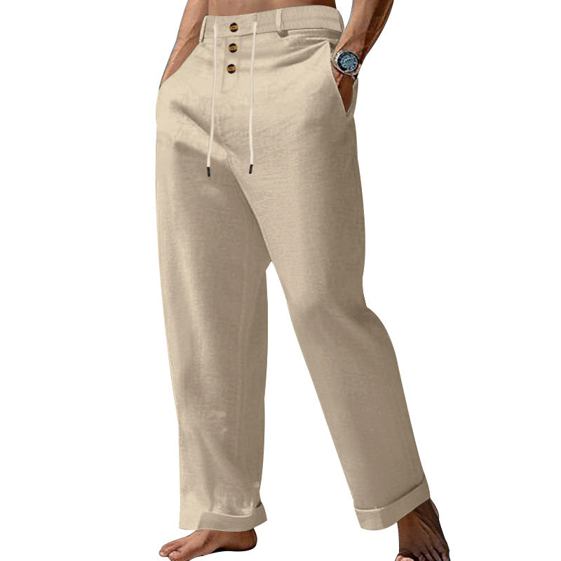 Mens SpringSummer New Fashion Straight-leg Cotton-Linen Casual Pants