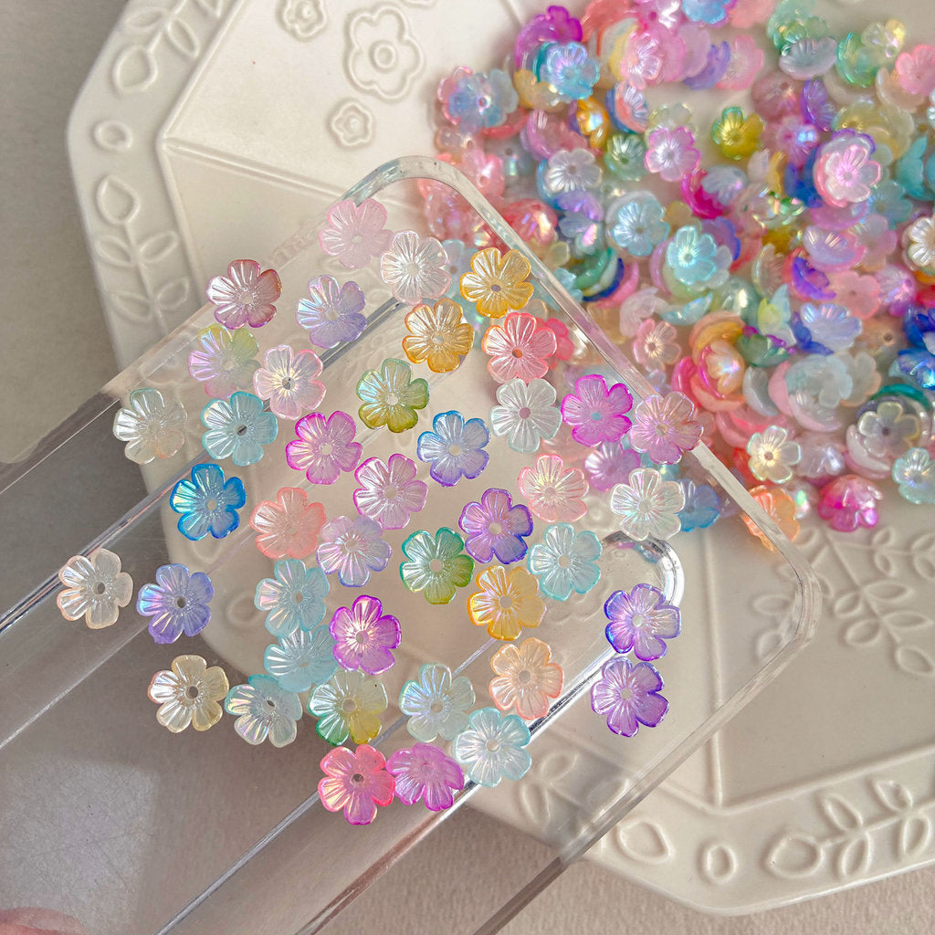 Multicolor AB Plated Acrylic Flower Beads, Iridescent Floral Spacers With Hole, Two-Tone Shiny Charm For DIY Jewelry Making, Necklaces, Bracelets, Beading Craft Supplies.