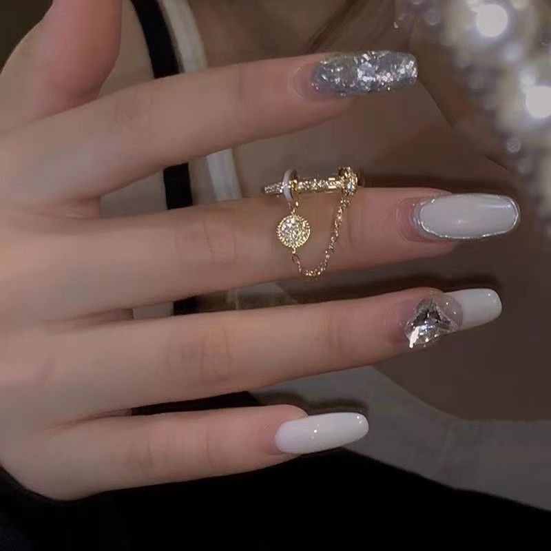 2PC Y2K Bling Zircon Open Ring, Korean & Japanese Style, Elegant All-Match, Minimalist INS Niche Index Finger Ring