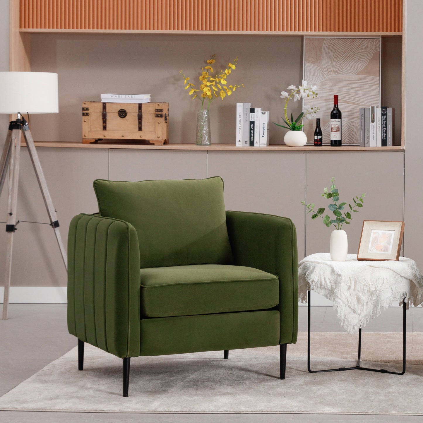 Accent Chair For Living Room, Velvet Comfy Single Sofa Chair Mid Century Modern Armchair With 1 Pillow And Metal Legs For Bedroom Office Reading