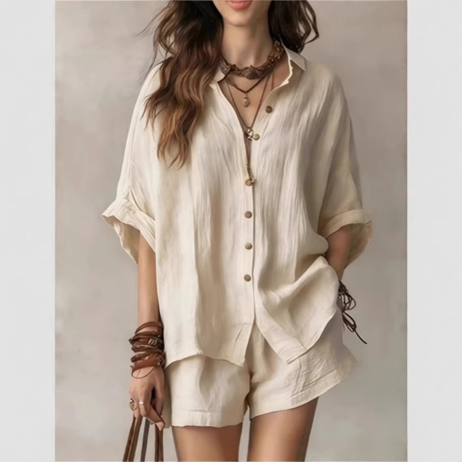 Casual Womens Fashion Shirt And Shorts Set
