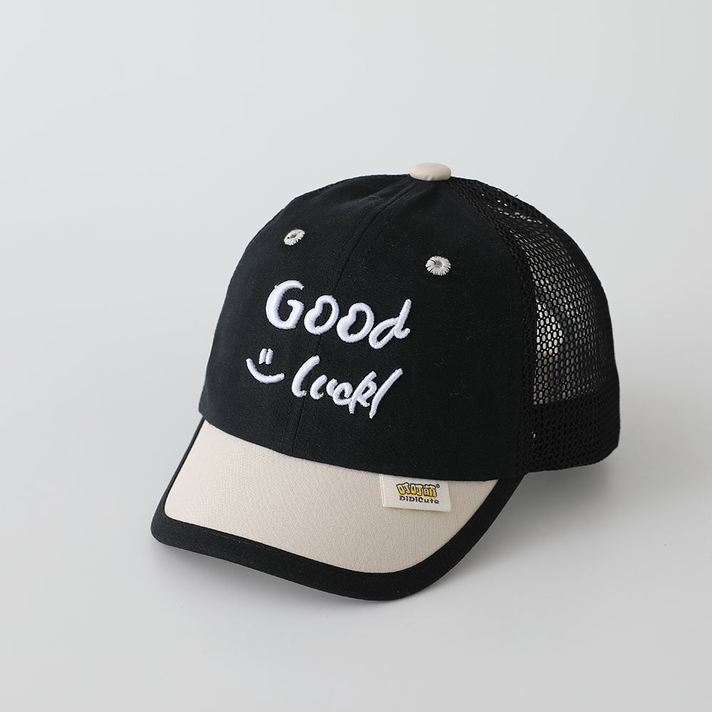 New Children's Multi-color Mesh Breathable Patchwork Baseball Cap With Fun English Embroidery, Korean-style Casual Style Sun Hat