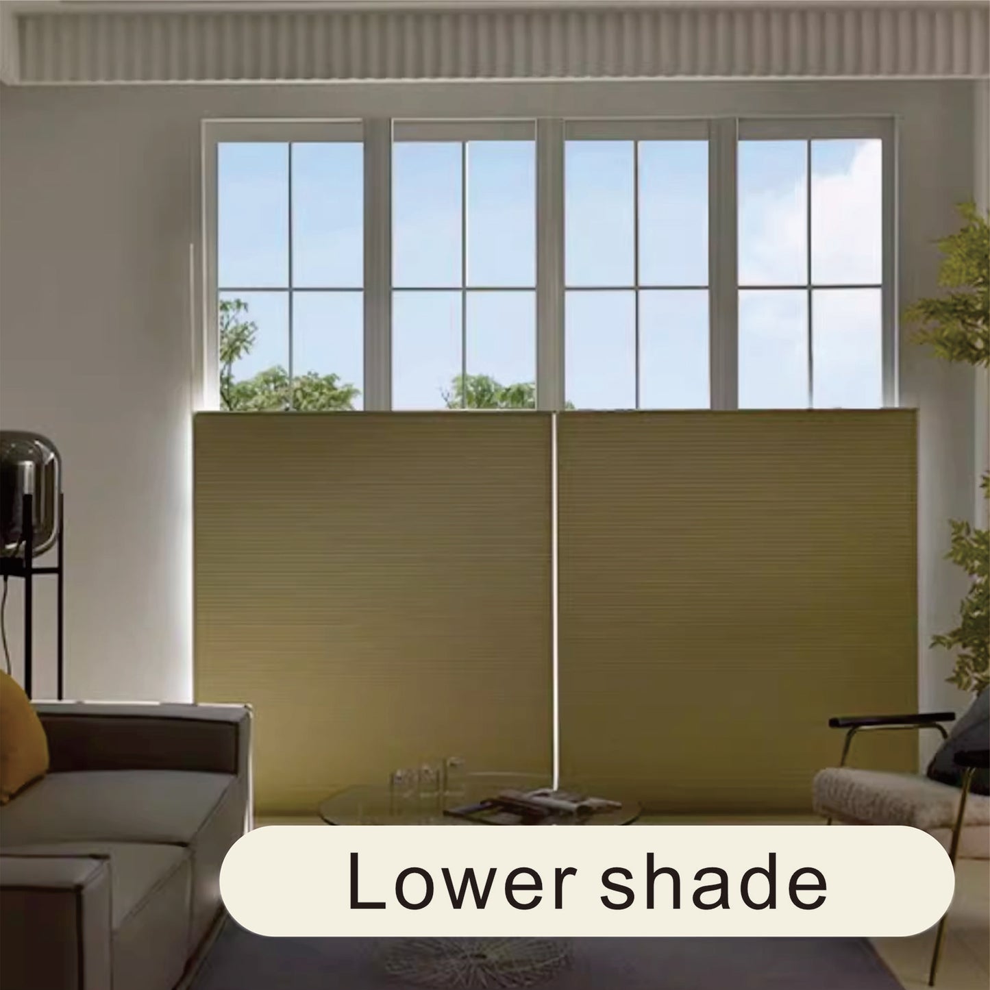 Raised Flag Day-Night Shade With Remote Control And Solar Panel-Full Blackout Motorized Shades For Home And Office-Cordless Organ Shade-Cordless Cellular Shade-Khaki