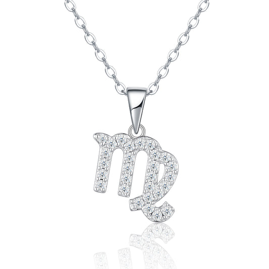 S925 Sterling Silver Virgo Necklace For Women  D Color VVS1 Moissanite Zodiac Pendant, 3.6g Platinum Plated Astrology Jewelry With GRA Certificate, Perfect Birthday & Anniversary Gift Box Set For Her