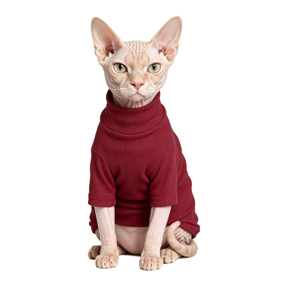 Sphynx Cats Clothes Hairless Cats Shirt Turtleneck Sphynx Clothes Kitten Sweater T-Shirts With Sleeves Pet Pajamas For Cornish Rex Devon Rex Peterbald,Wine