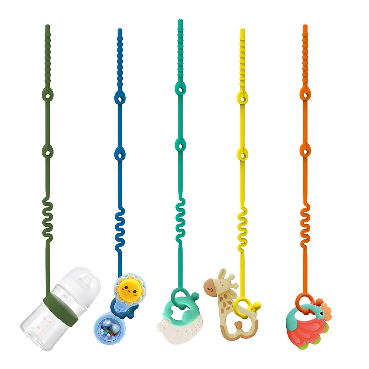 Silicone Toy Rope Teether Fork Baby Nipple Bite Teether Stroller Feeding Bottle Rope