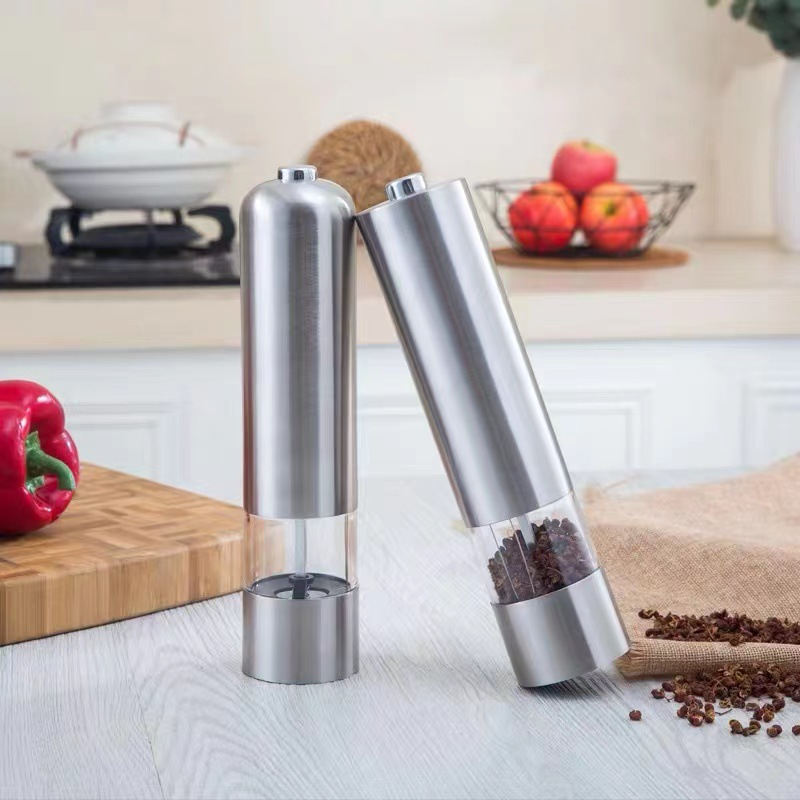 Stainless Steel Electric Pepper Grinder, ABS Automatic Spice Mill, Adjustable Coarseness Kitchen Seasoning Pepper Mill For Salt And Pepper