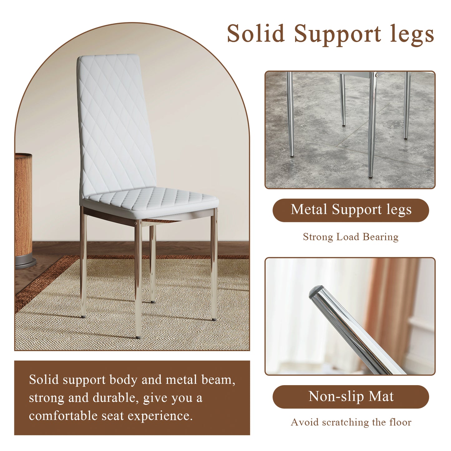 Modern Style Dining Chairs Set Of 6 In Light Gray, Essential For Minimalist Homes.Meeting Family Dining Needs,PU Material Seat,Silver Metal Legs,Blending Into Various Home Environments.W1151107277